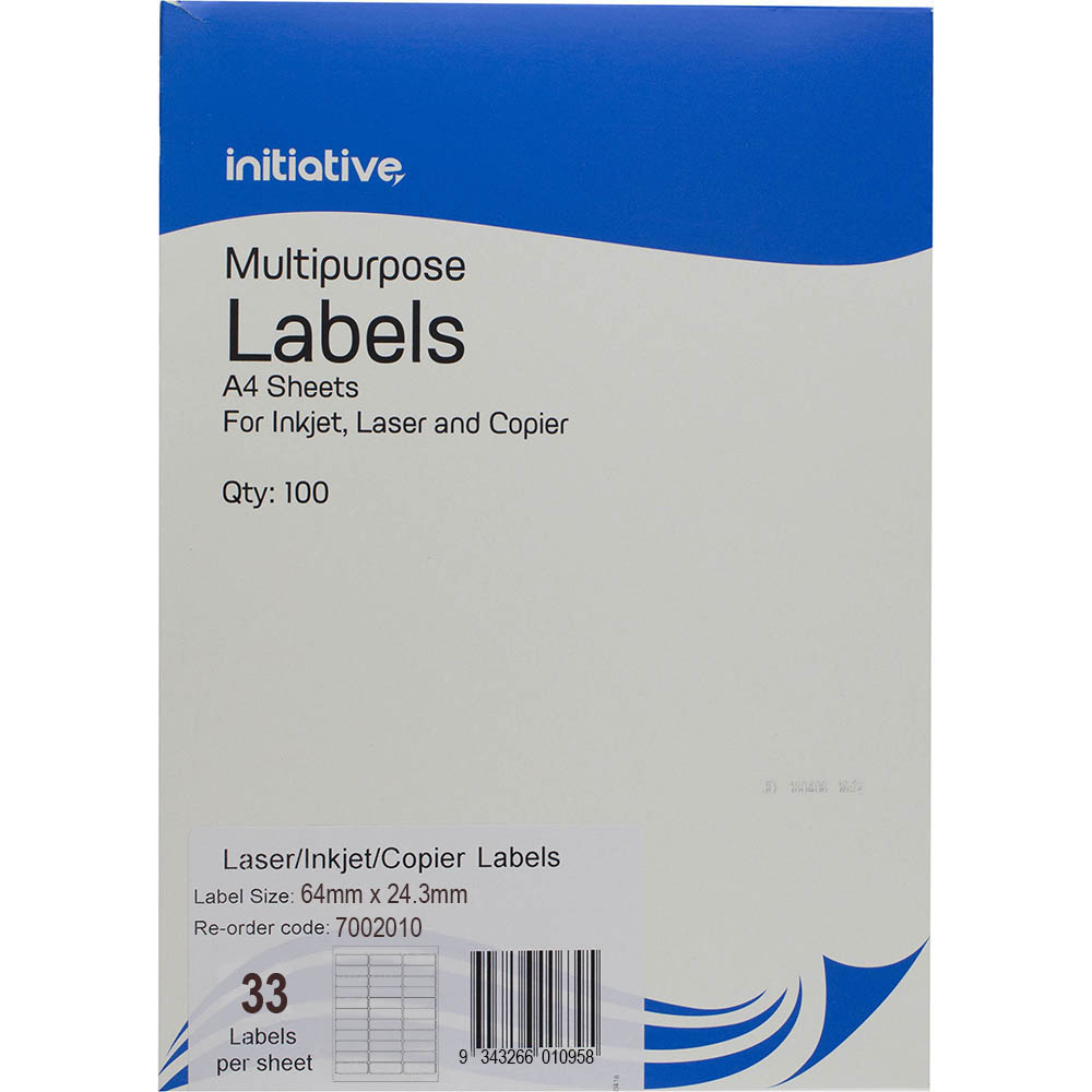 Image for INITIATIVE MULTI-PURPOSE LABELS 33UP 64 X 24.3MM PACK 100 from ALLBIZ Office Supplies