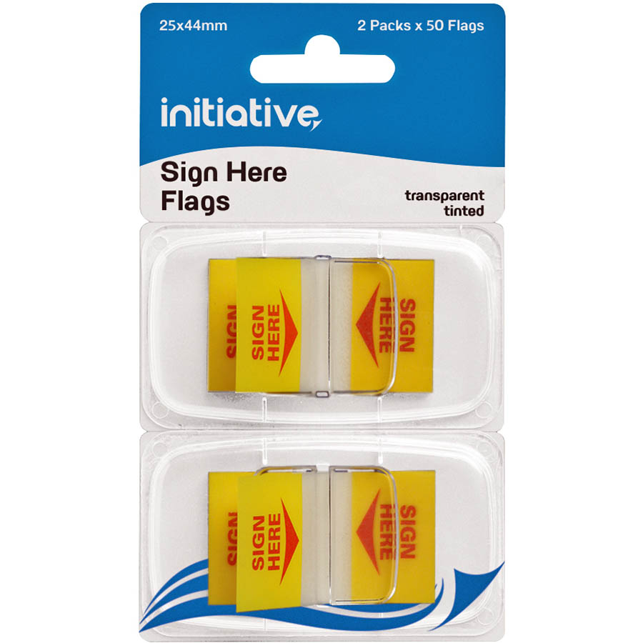 Image for INITIATIVE TRANSPARENT SIGN HERE FLAGS 25 X 44MM YELLOW PACK 2 from Challenge Office Supplies