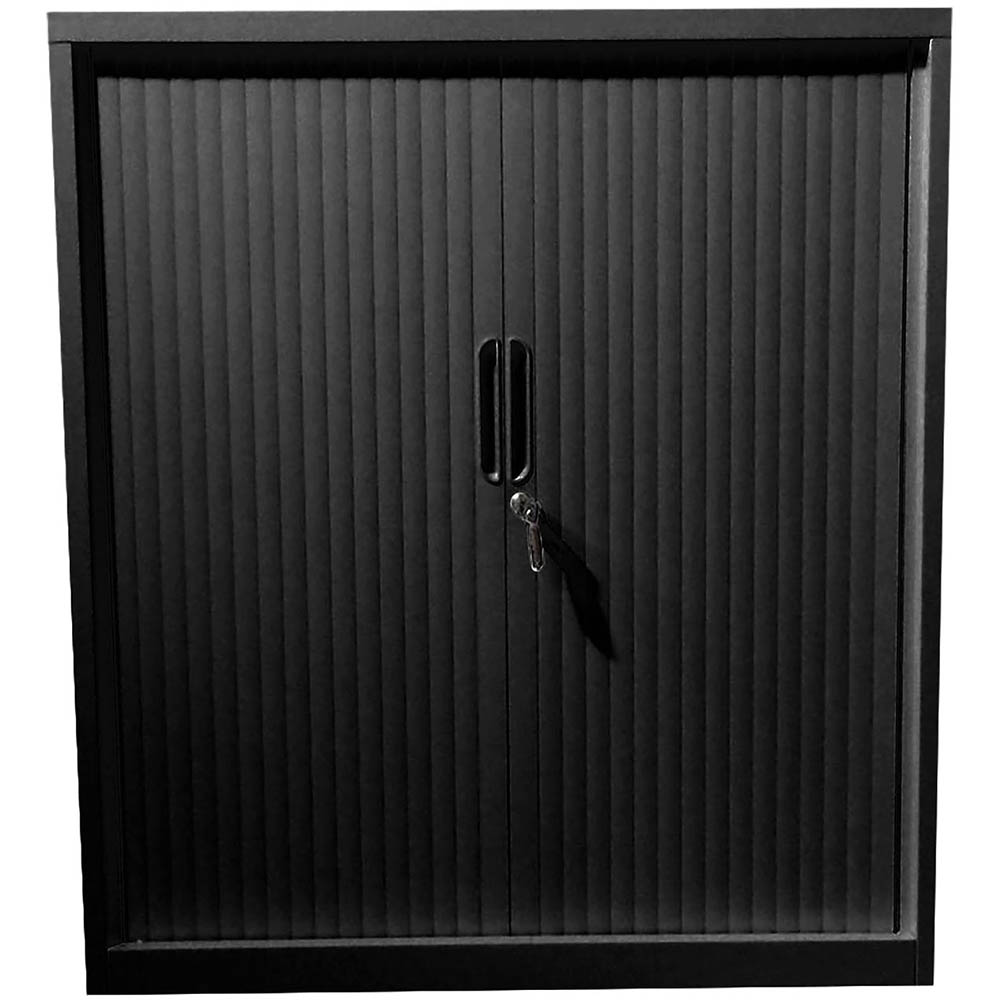 Image for STEELCO TAMBOUR DOOR CABINET 2 SHELVES 1015H X 1200W X 463D MM BLACK SATIN from That Office Place PICTON