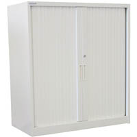 steelco tambour door cabinet 2 shelves 1015h x 900w x 463d mm silver grey
