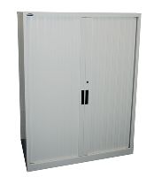 steelco tambour door cabinet 3 shelves 1320h x 900w x 463d mm white satin