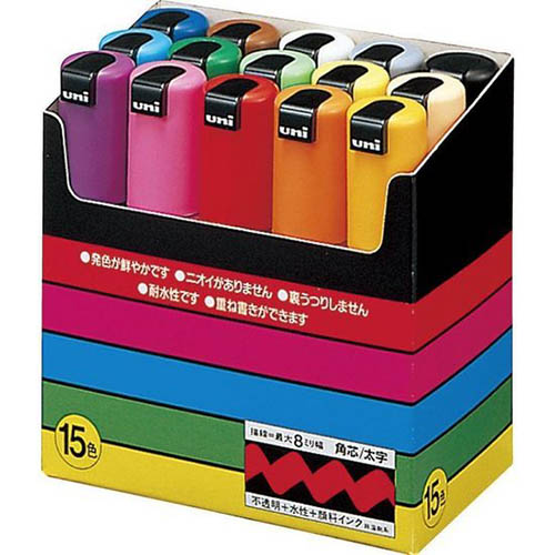 Image for POSCA PC-8K PAINT MARKER CHISEL BROAD 8MM ASSORTED BOX 15 from Office Fix - WE WILL BEAT ANY ADVERTISED PRICE BY 10%