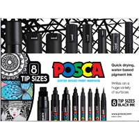 posca paint markers assorted tip sizes black pack 8