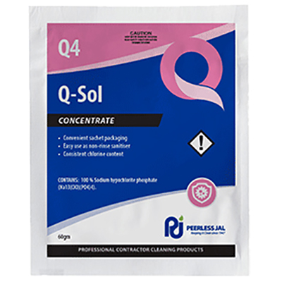 Image for PEERLESS JAL Q-SOL CHLORINATED HOSPITAL GRADE DISINFECTANT/SANITISER SATCHELS BOX 50 from Memo Office and Art
