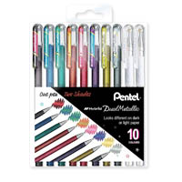 pentel k110 hybrid dual metallic gel ink pen 1.0mm standard assorted colours box 10