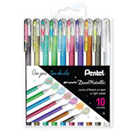 pentel k110 hybrid dual metallic gel ink pen 1.0mm new assorted colours box 10