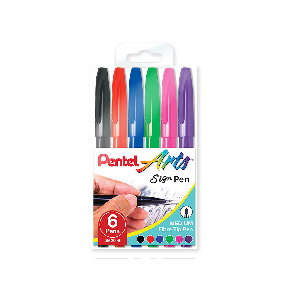 Image for PENTEL S520 SIGN PEN 0.8MM ASSORTED PACK 6 from Office Heaven