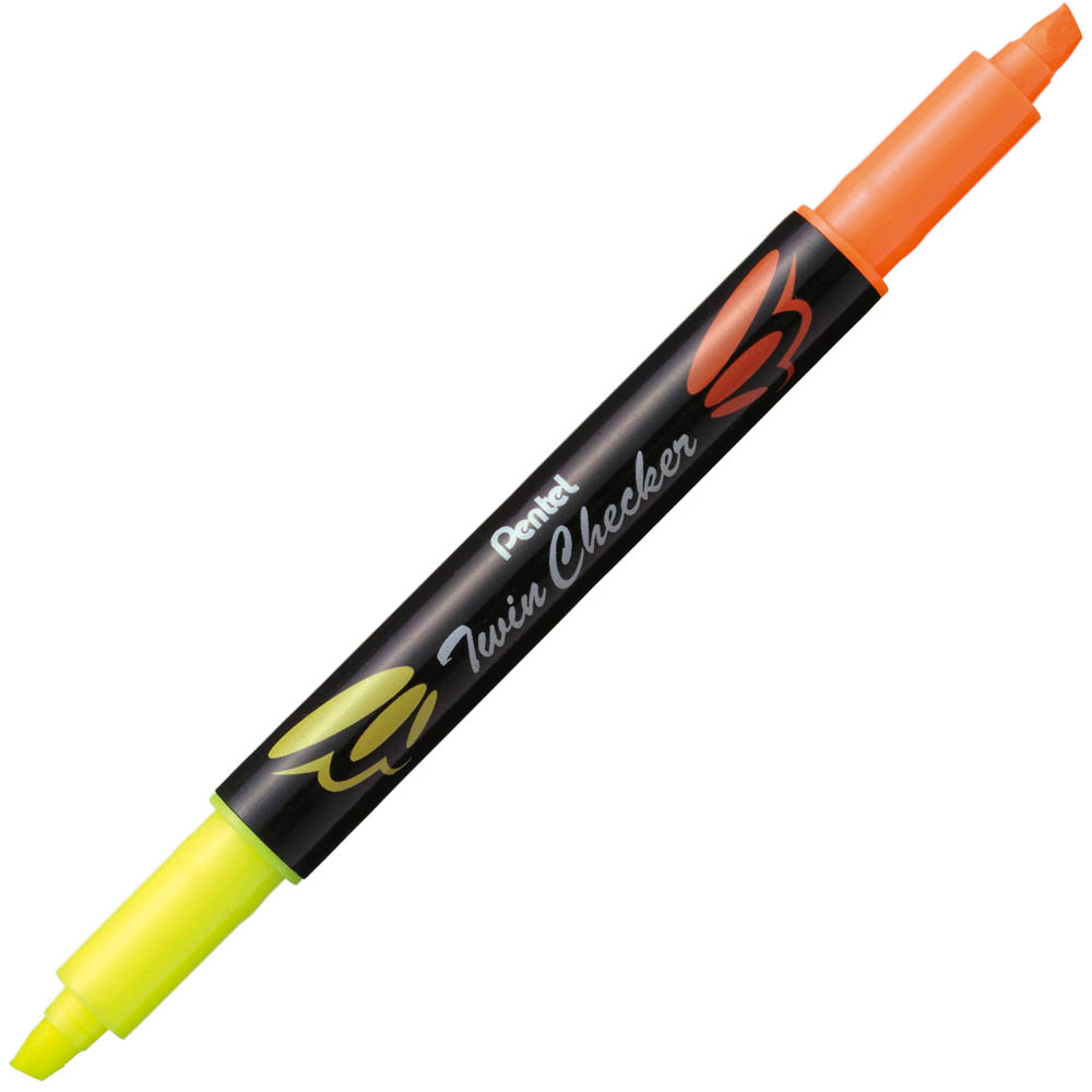 Image for PENTEL SLW8 TWIN CHECKER HIGHLIGHTER TWIN TIP CHISEL YELLOW/ORANGE from Mitronics Corporation