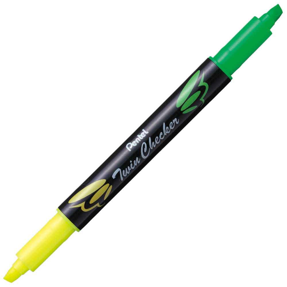 Image for PENTEL SLW8 TWIN CHECKER HIGHLIGHTER TWIN TIP CHISEL YELLOW/GREEN from That Office Place PICTON