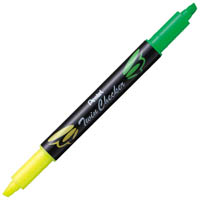 pentel slw8 twin checker highlighter twin tip chisel yellow/green