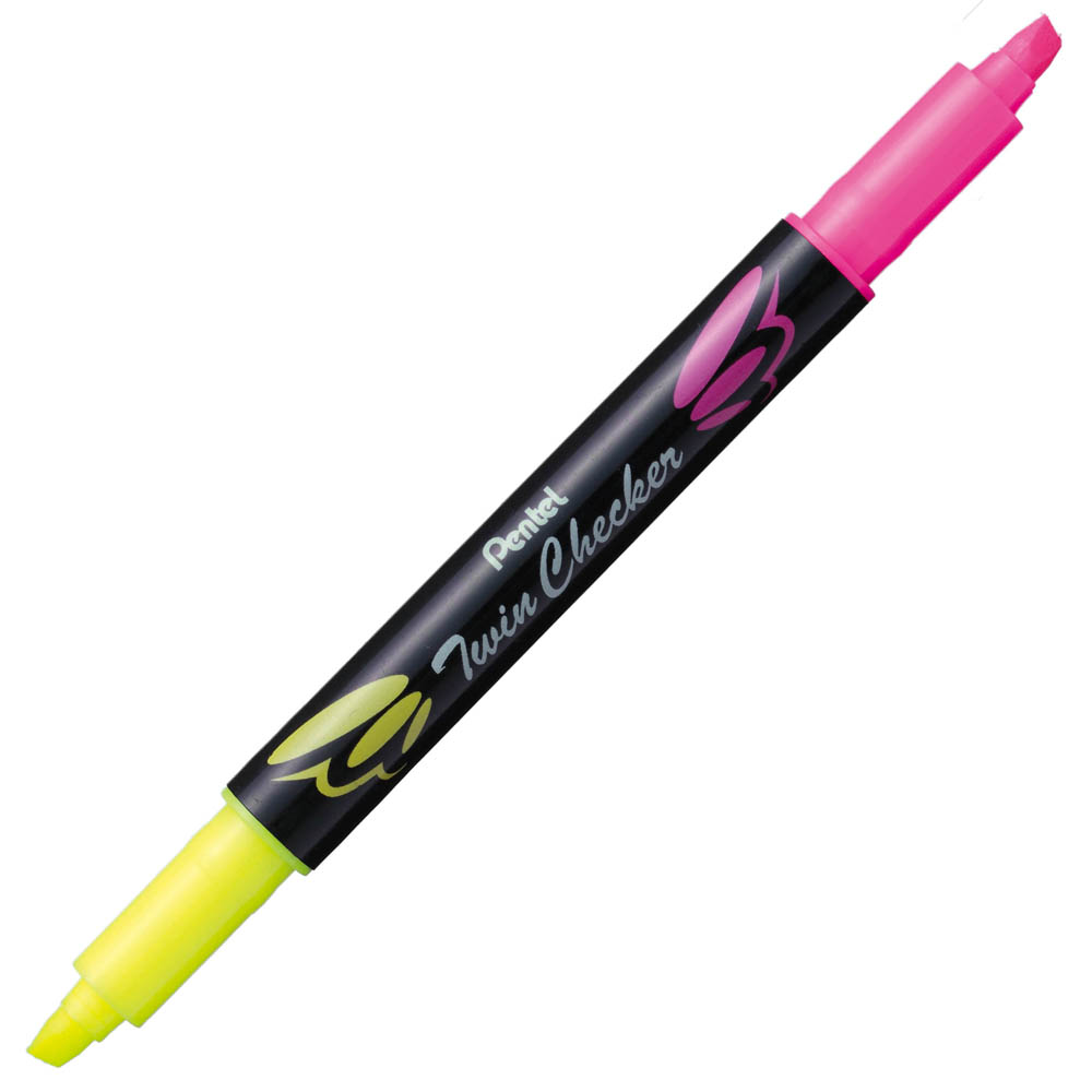 Image for PENTEL SLW8 TWIN CHECKER HIGHLIGHTER TWIN TIP CHISEL YELLOW/PINK from That Office Place PICTON