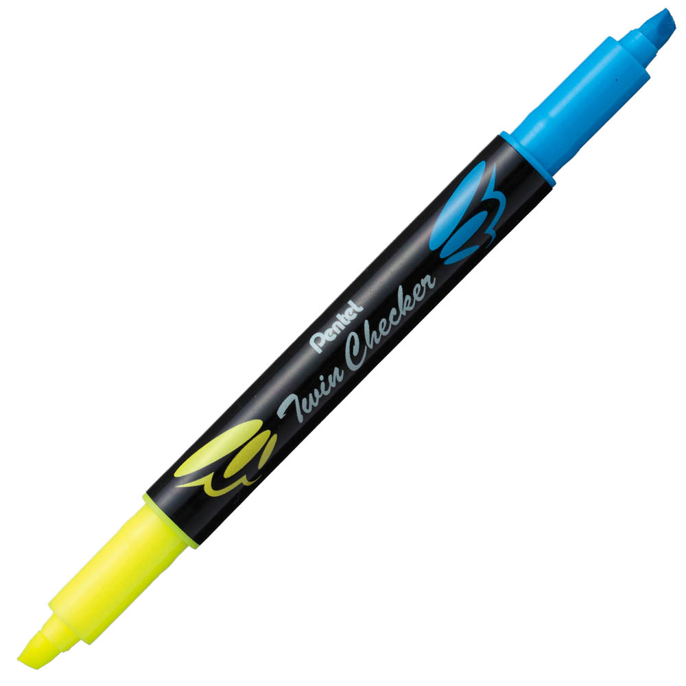 Image for PENTEL SLW8 TWIN CHECKER HIGHLIGHTER TWIN TIP CHISEL YELLOW/SKY BLUE from Mitronics Corporation