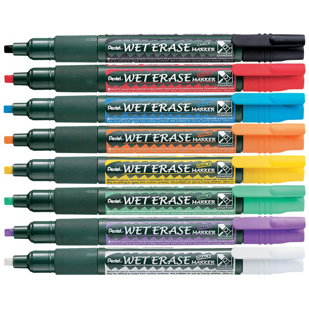 Image for PENTEL SMW26 WET ERASE CHALK MARKER CHISEL ASSORTED BOX 12 from Memo Office and Art