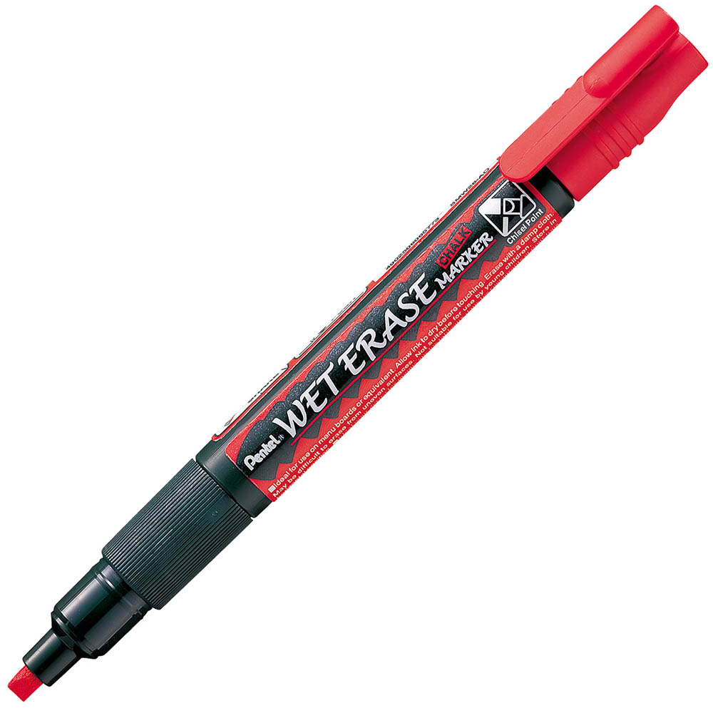 Image for PENTEL SMW26 WET ERASE CHALK MARKER CHISEL RED from Memo Office and Art