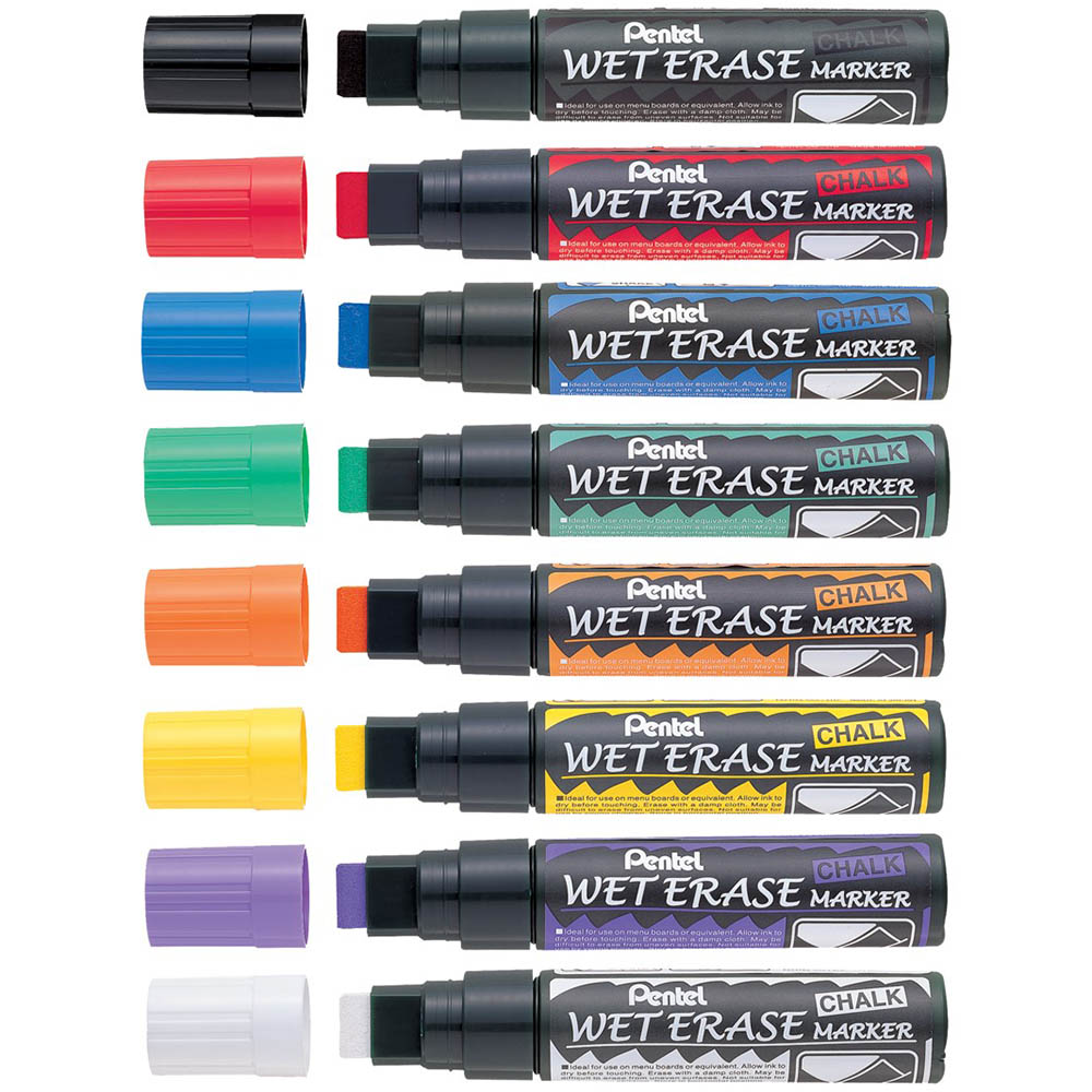 Image for PENTEL SMW56 JUMBO WET ERASE CHALK MARKER CHISEL 10-15MM ASSORTED BOX 12 from That Office Place PICTON