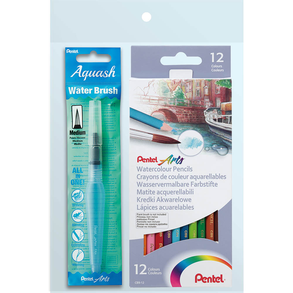 Image for PENTEL YCB9 ARTS WATERCOLOUR PENCILS WITH AQUASH BRUSH PACK 12 from BusinessWorld Computer & Stationery Warehouse