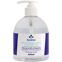 dynatise hand sanitiser gel 70% alcohol 500ml pump