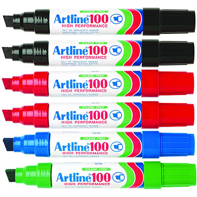Image for ARTLINE 100 PERMANENT MARKER CHISEL 12MM ASSORTED PACK 6 from That Office Place PICTON