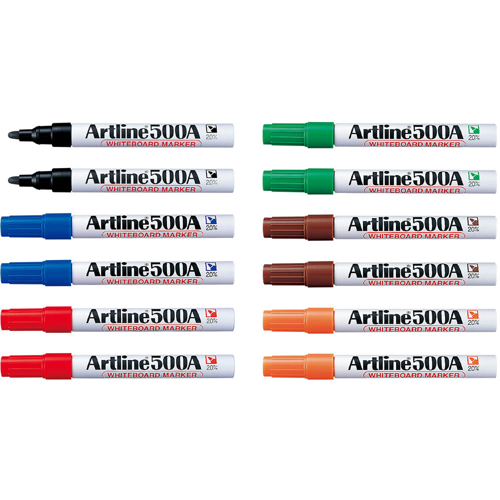 Image for ARTLINE 500A WHITEBOARD MARKER BULLET 2MM ASSORTED BOX 12 from Office Express