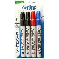 artline 500a whiteboard marker bullet 2mm assorted pack 4