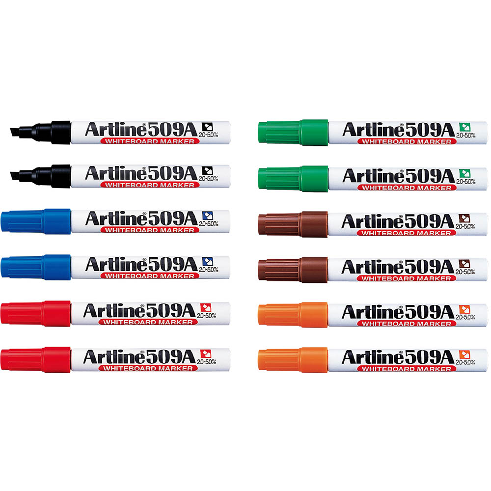 Image for ARTLINE 509A WHITEBOARD MARKER CHISEL 5MM ASSORTED BOX 12 from Memo Office and Art