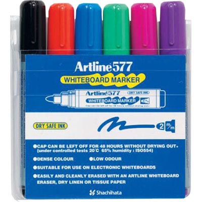 ARTLINE 577 WHITEBOARD MARKER BULLET 3MM ASSORTED WALLET 6 |  | 7007686i