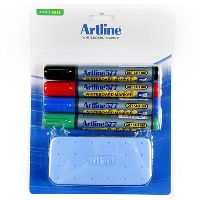 artline 577 whiteboard marker bullet 3mm assorted and eraser starter kit