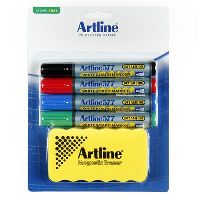 artline 577 whiteboard marker bullet 3mm assorted and magnetic eraser kit