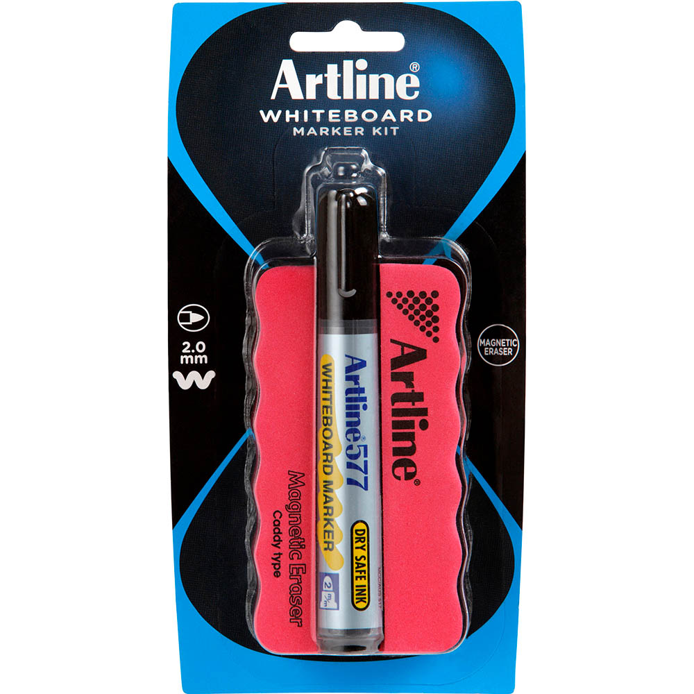 Image for ARTLINE 577 WHITEBOARD ERASER AND MARKER KIT MAGNETIC BLACK from Mercury Business Supplies