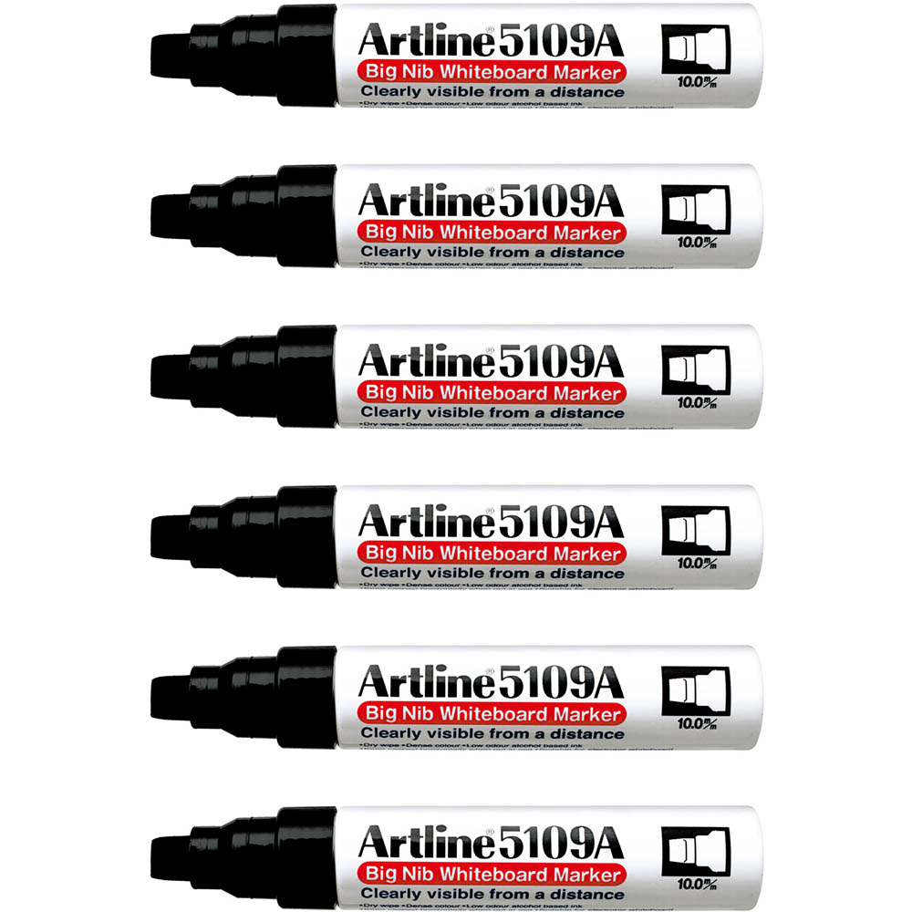 Image for ARTLINE 5109A WHITEBOARD MARKER CHISEL 10MM BLACK BOX 6 from BusinessWorld Computer & Stationery Warehouse