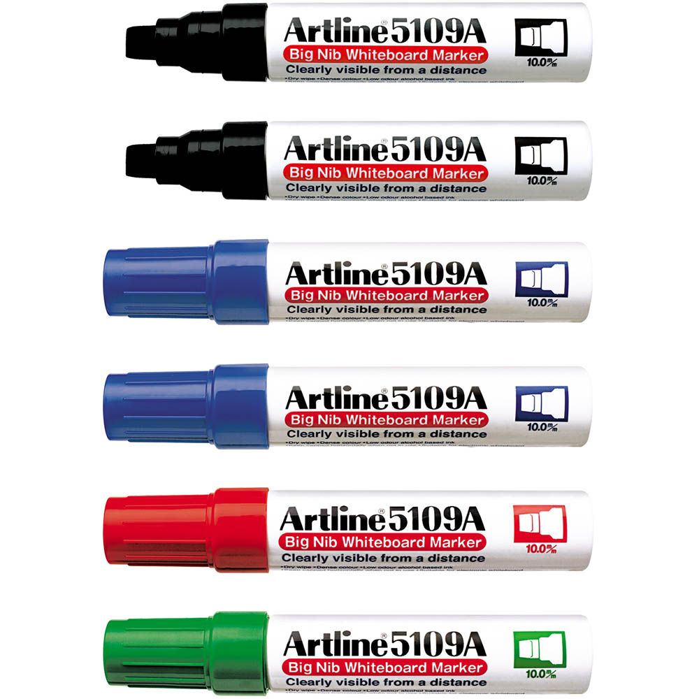 Image for ARTLINE 5109A WHITEBOARD MARKER CHISEL 10MM ASSORTED BOX 6 from BusinessWorld Computer & Stationery Warehouse