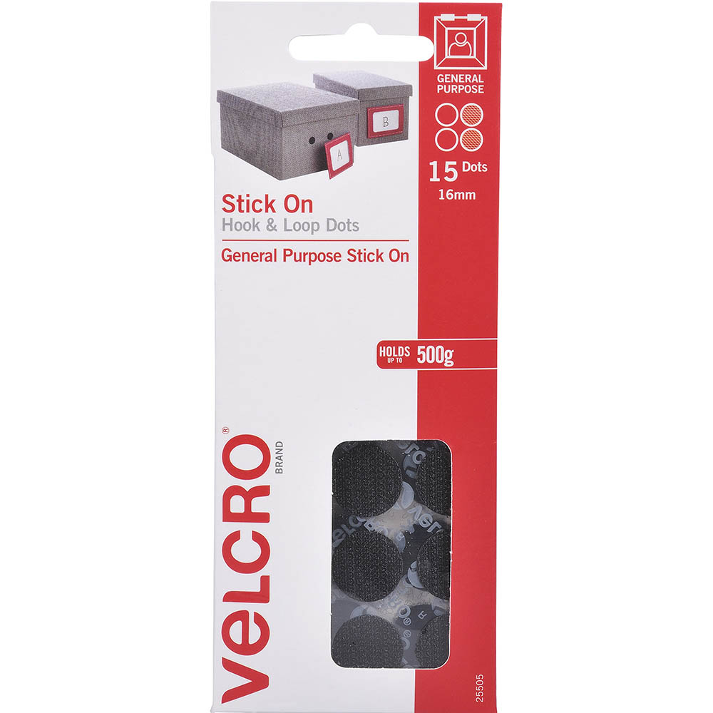 Image for VELCRO BRAND® STICK-ON HOOK AND LOOP DOTS 16MM BLACK PACK 15 from That Office Place PICTON