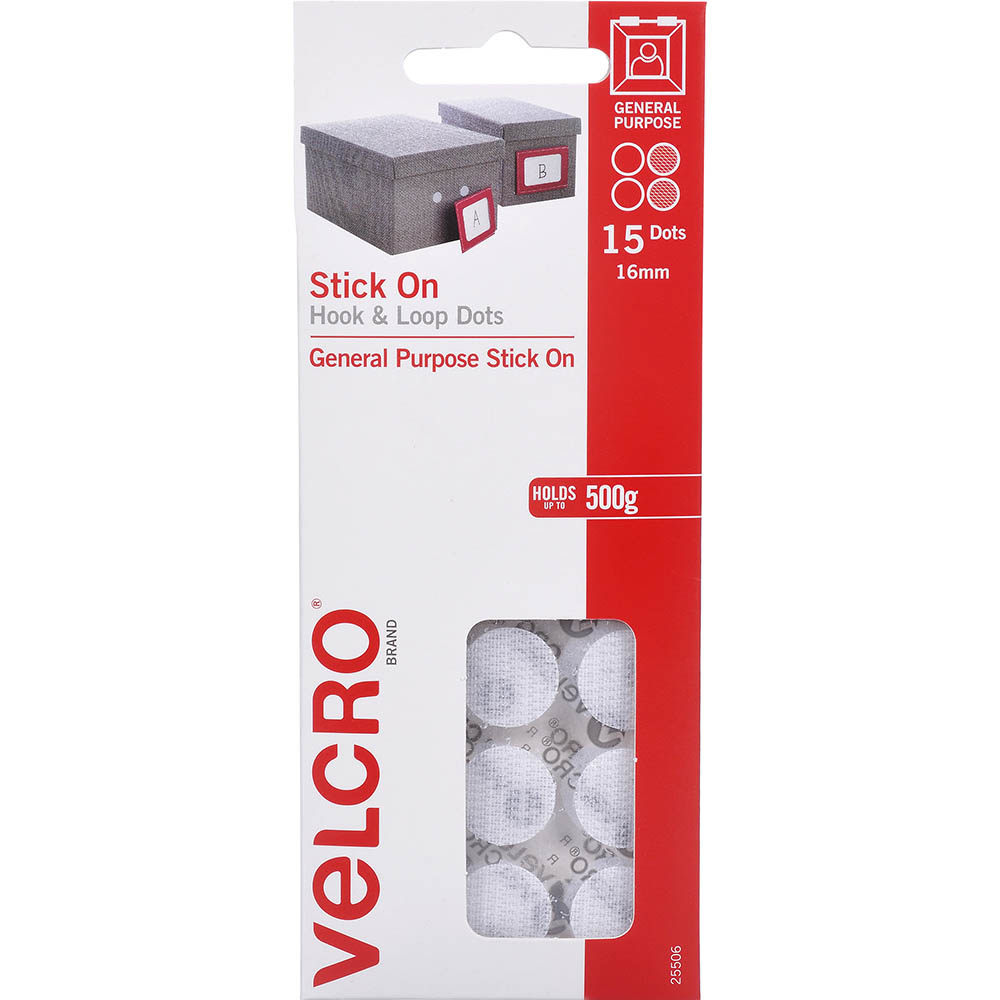 Image for VELCRO BRAND® STICK-ON HOOK AND LOOP DOTS 16MM WHITE PACK 15 from ONET B2C Store
