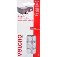 velcro brand® stick-on hook and loop dots 16mm white pack 15