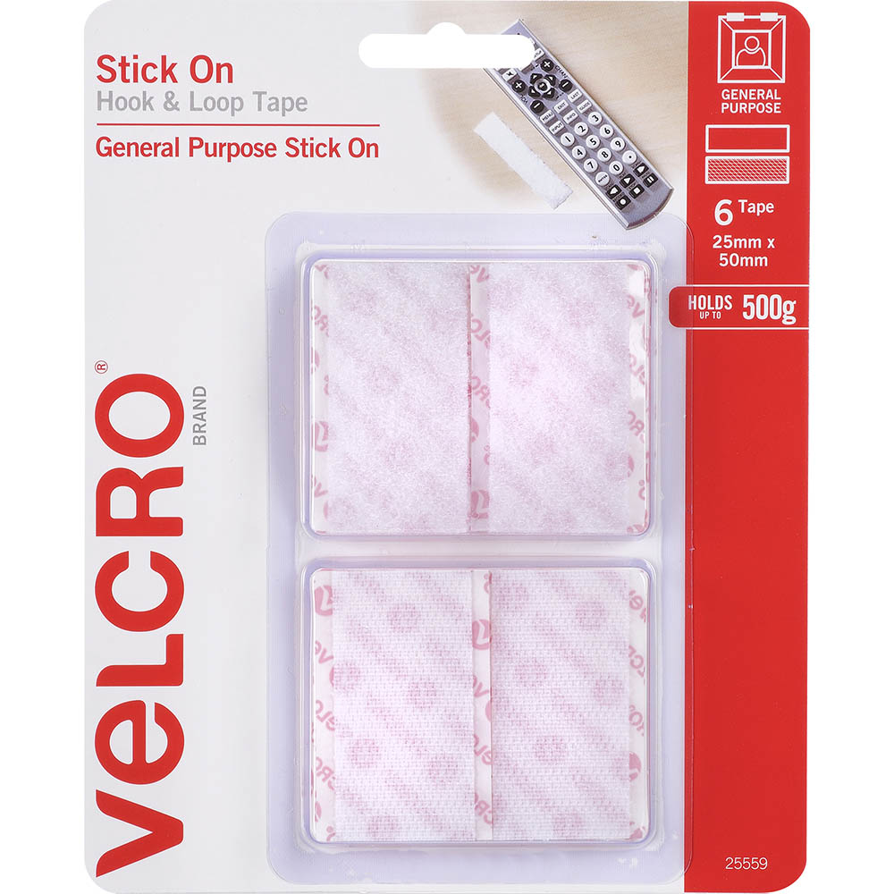Image for VELCRO BRAND® STICK-ON HOOK AND LOOP RECTANGLES 25 X 50MM WHITE PACK 6 from Office Express