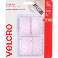 velcro brand® stick-on hook and loop rectangles 25 x 50mm white pack 6