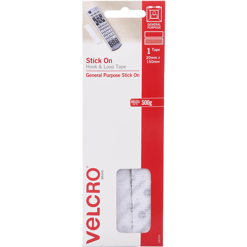 Image for VELCRO BRAND® STICK-ON HOOK AND LOOP STRIP 20 X 150MM WHITE from BusinessWorld Computer & Stationery Warehouse