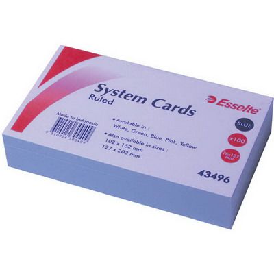 Image for ESSELTE RULED SYSTEM CARDS 127 X 76MM BLUE PACK 100 from Memo Office and Art