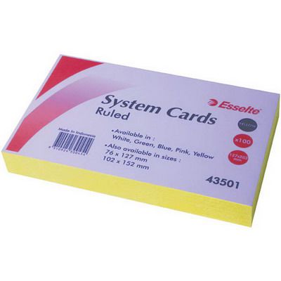 Image for ESSELTE RULED SYSTEM CARDS 203 X 127MM YELLOW PACK 100 from Challenge Office Supplies