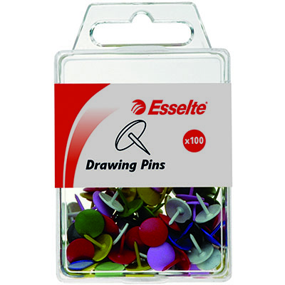 Image for ESSELTE DRAWING PINS ASSORTED PACK 100 from Clipboard Stationers & Art Supplies