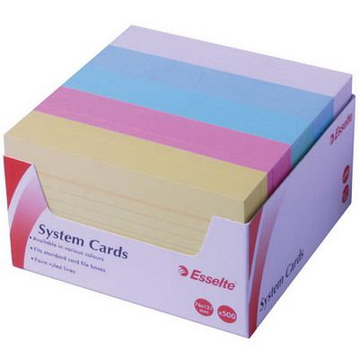 Image for ESSELTE RULED SYSTEM CARDS 127 X 76MM ASSORTED PACK 500 from BusinessWorld Computer & Stationery Warehouse