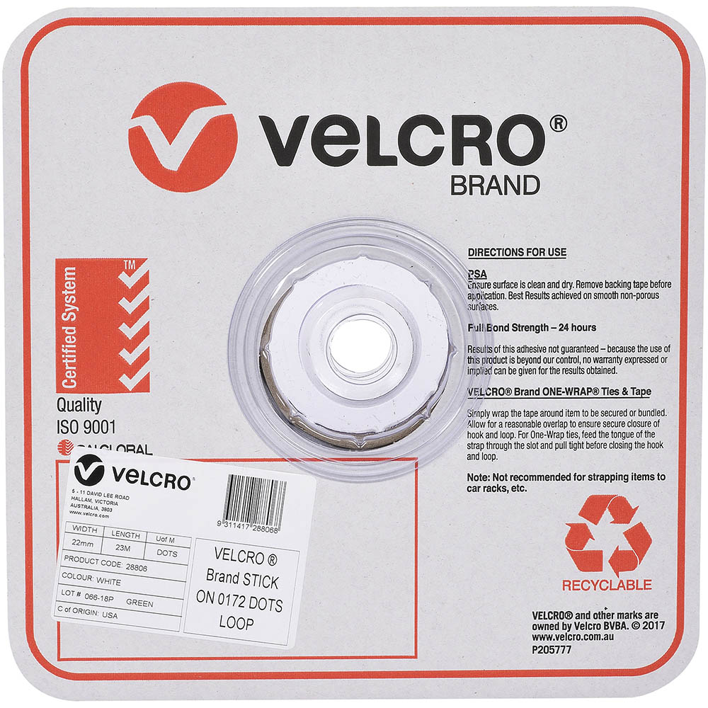 Image for VELCRO BRAND® STICK-ON LOOP DOTS 22MM WHITE PACK 900 from Mercury Business Supplies
