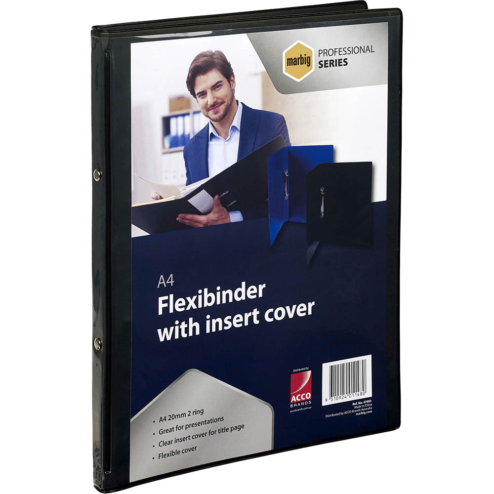 Image for MARBIG PROFESSIONAL FLEXIBINDER INSERT RING BINDER 2R 20MM A4 BLACK from Office Heaven