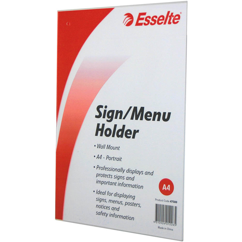 Image for ESSELTE SIGN / MENU HOLDER WALL MOUNT PORTRAIT A4 CLEAR from Eastland Office Supplies