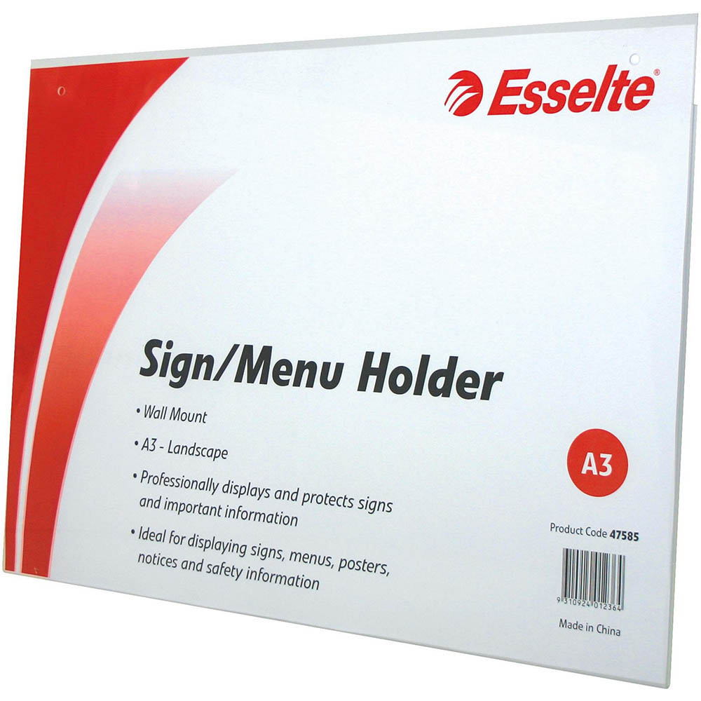 Image for ESSELTE SIGN / MENU HOLDER WALL MOUNT LANDSCAPE A3 CLEAR from Mitronics Corporation