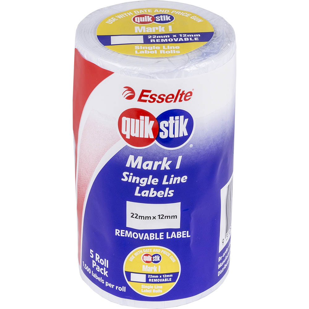 Image for QUIKSTIK MARK I PRICING GUN LABEL REMOVABLE 1500 LABELS/ROLL 22 X 12MM WHITE PACK 5 from Office Heaven