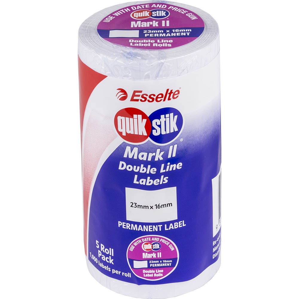 Image for QUIKSTIK MARK II PRICING GUN LABEL PERMANENT 1000 LABELS/ROLL 23 X 16MM WHITE PACK 5 from Office Heaven