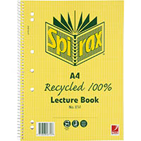spirax 814 lecture book 7mm ruled 7 hole punched 100% recycled spiral bound a4 140 page