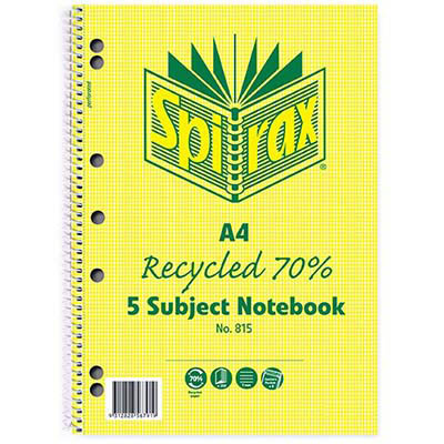 Image for SPIRAX 815 5-SUBJECT NOTEBOOK 7MM RULED 70% RECYCLED SPIRAL BOUND 250 PAGE A4 from Challenge Office Supplies