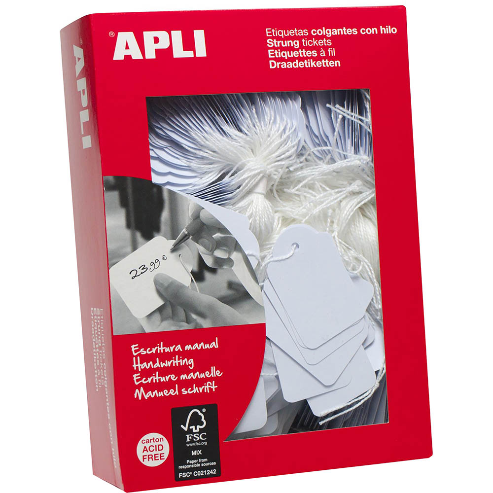 Image for APLI STRUNG TICKETS 9 X 24MM WHITE BOX 1000 from BusinessWorld Computer & Stationery Warehouse